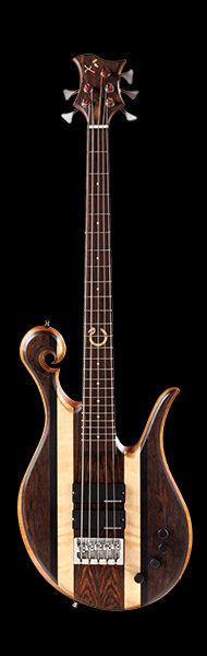 5 string custom bass with Uroboros inlay
