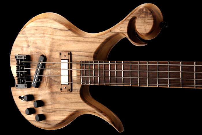 Custom bass with Xylem ball scroll in playing position