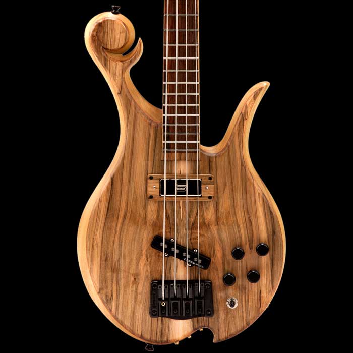 Xylem custom bass with poplar core and mahogany neck, shown from the back 