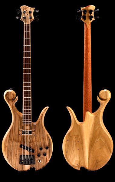 Short scale custom bass with spalted maple top