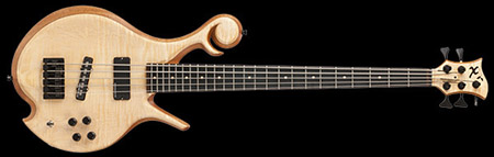 Custom 5 string bass guitar with curly maple top