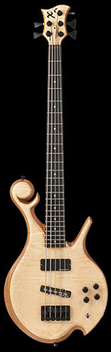 5 string custom bass with curly maple top, mahogany body