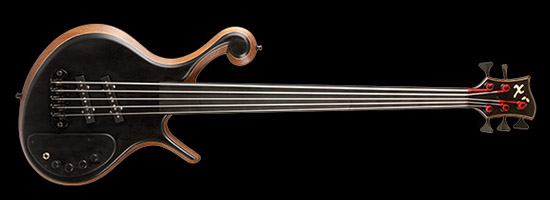 Xylem fretless custom bass with ebony top, fretboard