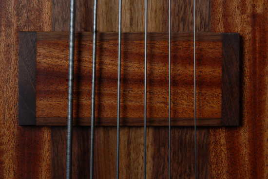 Closeup of sapele and walnut pickup cover
