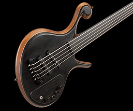 Fretless custom bass with ebony top and ball scroll