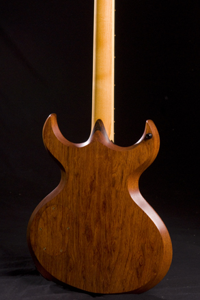 Figured brazilian cherry and "birdseyes" on the custom guitar's back
