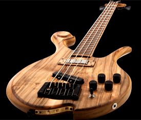 Xylem 4 string bass with signature Xylem ball scroll and 33" scale