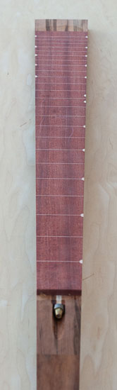 Lined fretless bass fingerboard made of bloodwood and maple