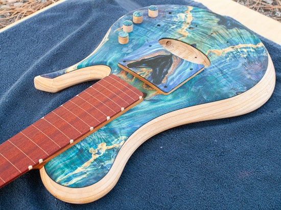 Danish oil-finished custom bass guitar build