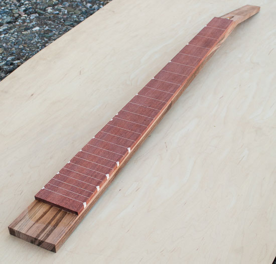 5-string bass neck with fretless bloodwood fingerboard 