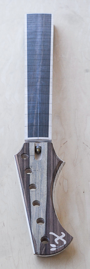 Compound radius on an ebony fretboard of a 6-string bass neck