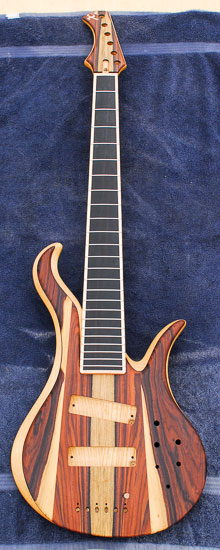 6-string bass guitar build after Danish oil finish applied