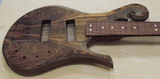 Xylem bass guitar build shortly before completion