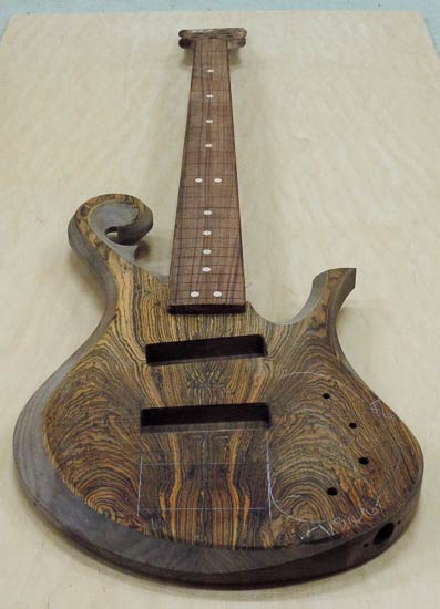 Bocote and walnut five string bass guitar build