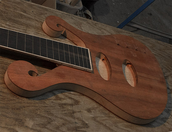 Custom 6-string fretless bass with ebony fingerboard