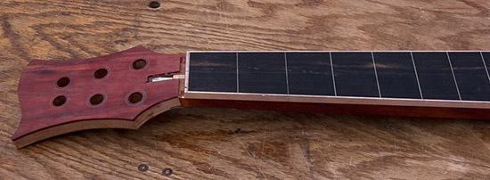 Fretless 6-string custom bass neck with lined fingerboard