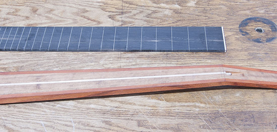 6 string bass neck with a fretless ebony fingerboard