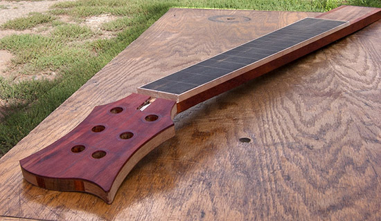 6-string bass neck with ebony fretboard, tigerwood neck