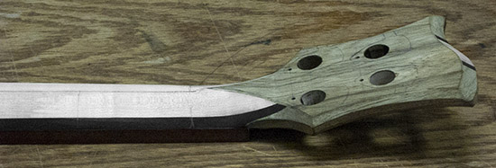 Custom bass neck with ebony stringers, Xylem headstock, back