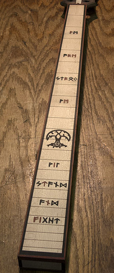 Maple custom bass neck with custom rune and tree inlays