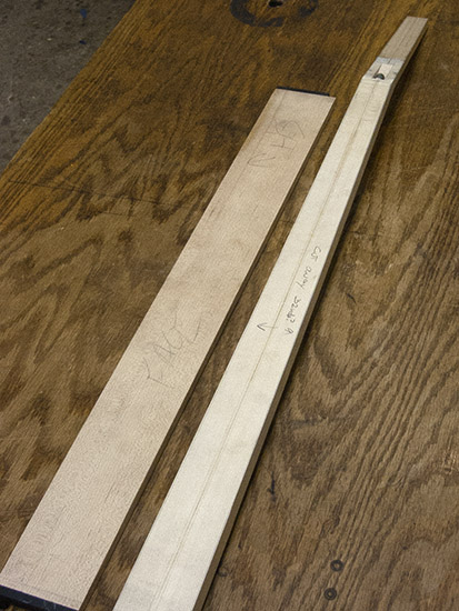 Maple neck and fretboard blanks of a custom bass guitar