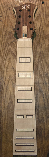 8-string custom bass neck with maple/ebony block inlays
