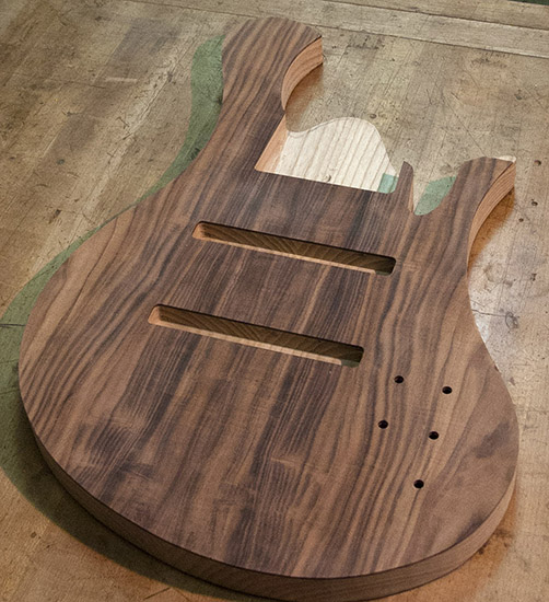 8-string custom bass body with Delano pickup routes