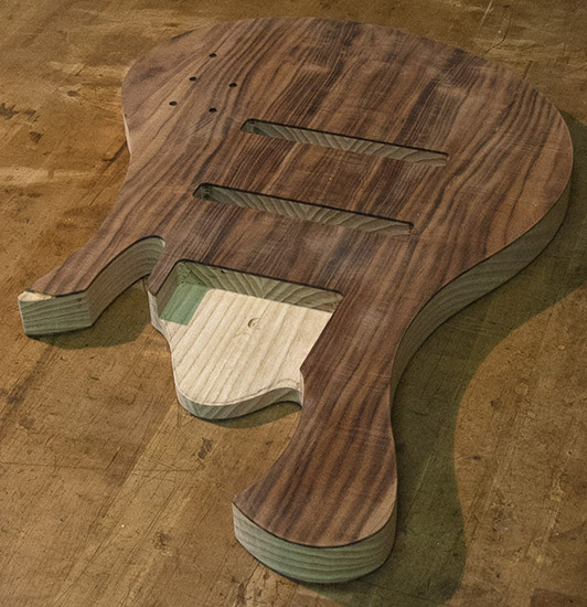 8-string bass body with rosewood top, ash core