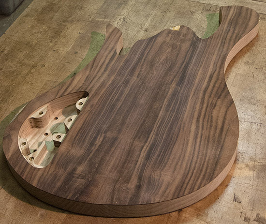 8-string bass body with ash core, rosewood top, back