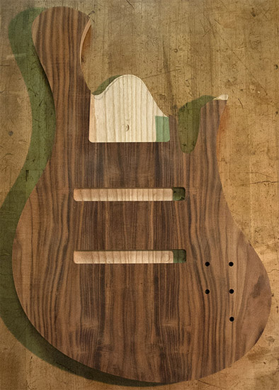 Ash 8-string bass body with rosewood top, Delano pickup routes