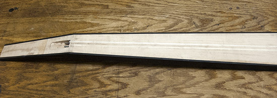 8-string bass neck blank with ebony stringers, side view