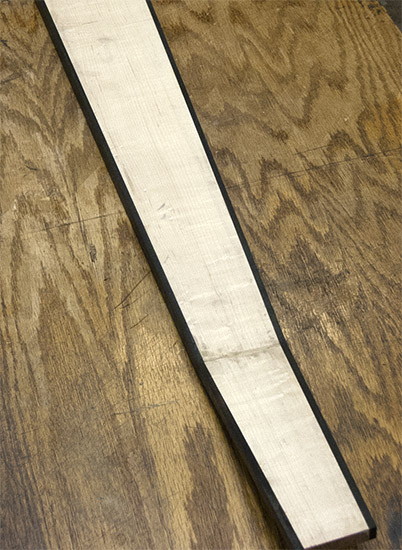 8-string bass neck with ebony stringers and scarfed headstock