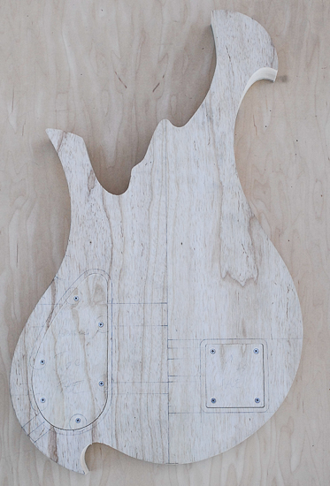 Swamp ash custom bass guitar body with Xylem-style scroll