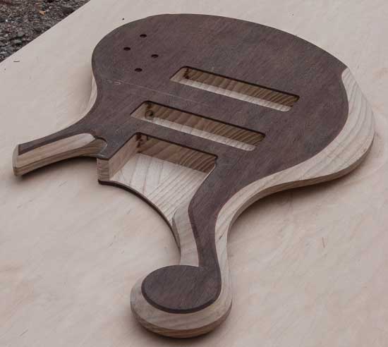 7-string bass body with ash/wenge ball scroll