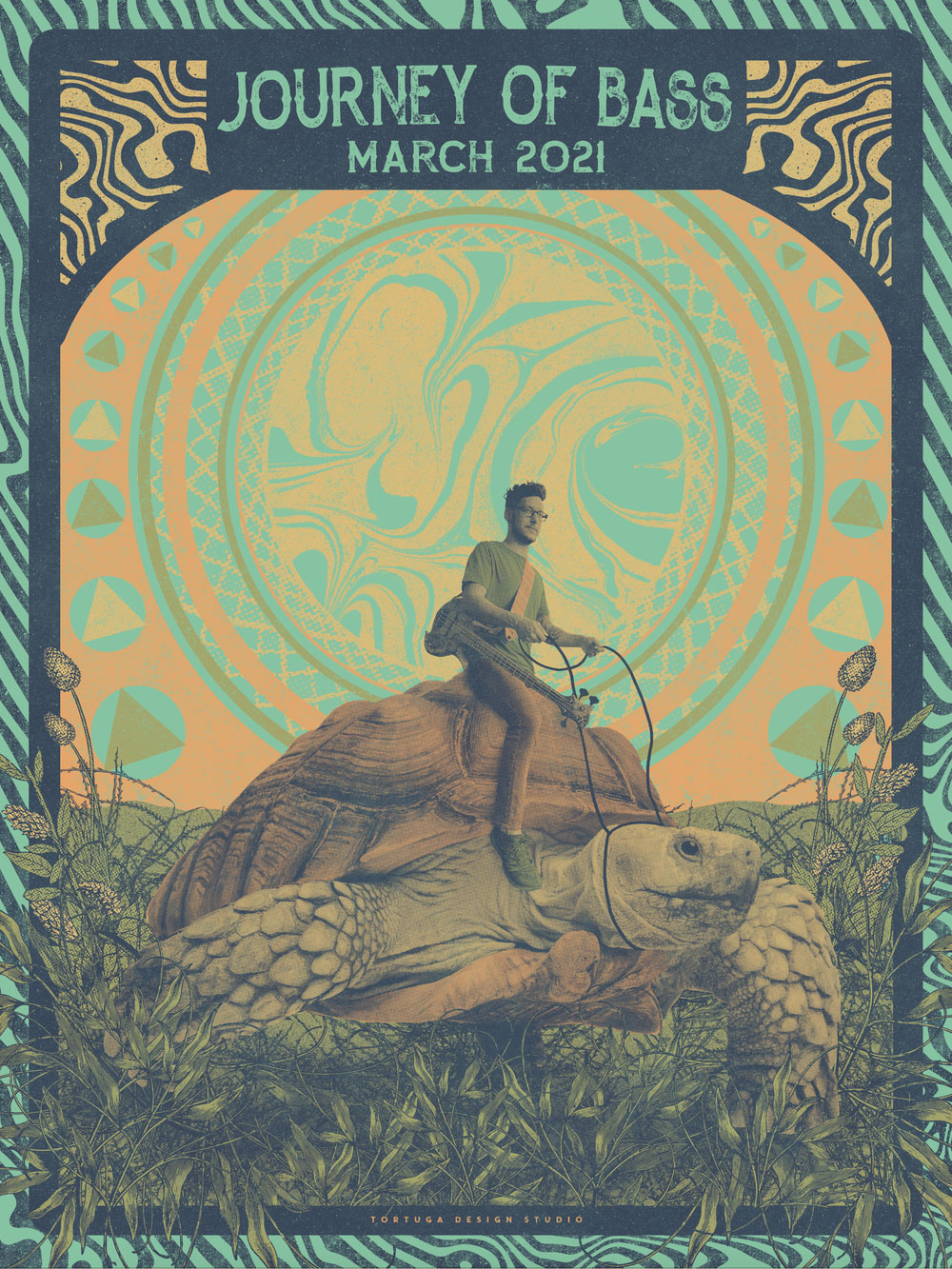 Tortuga Desgin poster of Journey of Bass show with Xylem bass