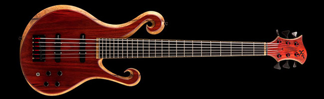 Long scale 6 string bass with bloodwood top