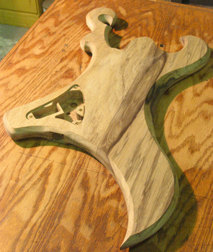 Back of the seven string guitar after carving