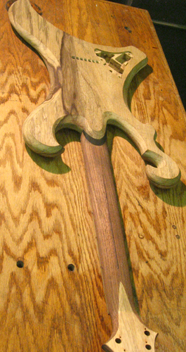 Back of the custom 7 string guitar again from a different angle