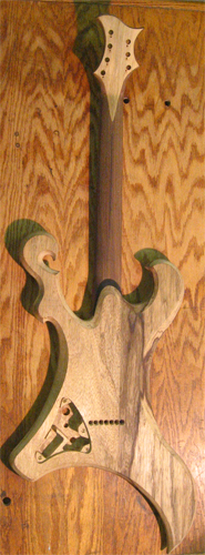 The custom guitar from the rear after the neck has been glued into the body