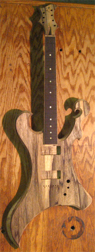 The custom guitar from the front after the neck has been glued into the body