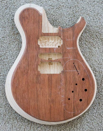 Custom guitar body after carving body bevels