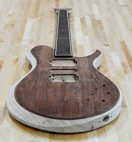 Xylem guitar build made of swamp ash, Brazilian cherry and wenge