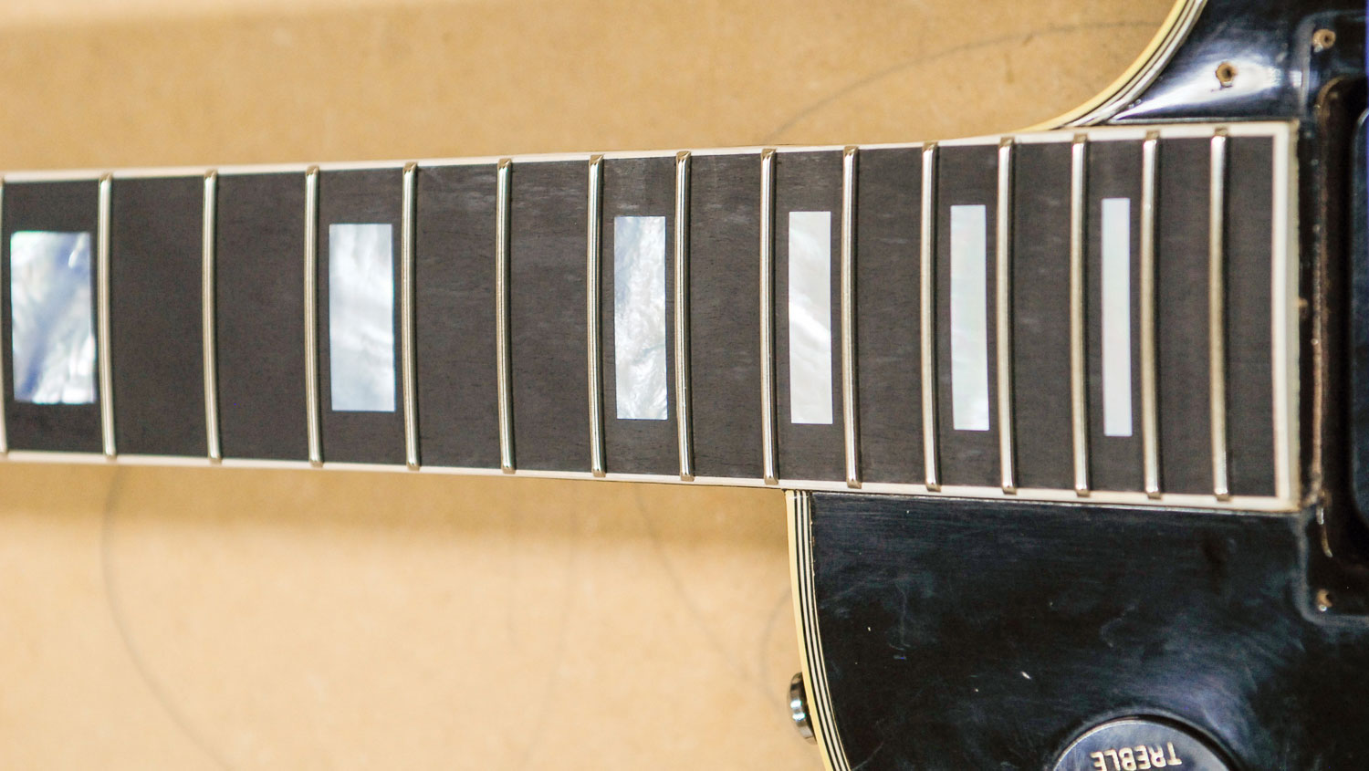 Newly refretted Gibson Les Paul neck with rounded fret ends